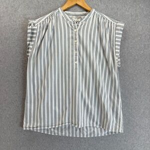 Joie Sleeveless White Blue Striped Half Button Jaquita Blouse Womens Size Small‎